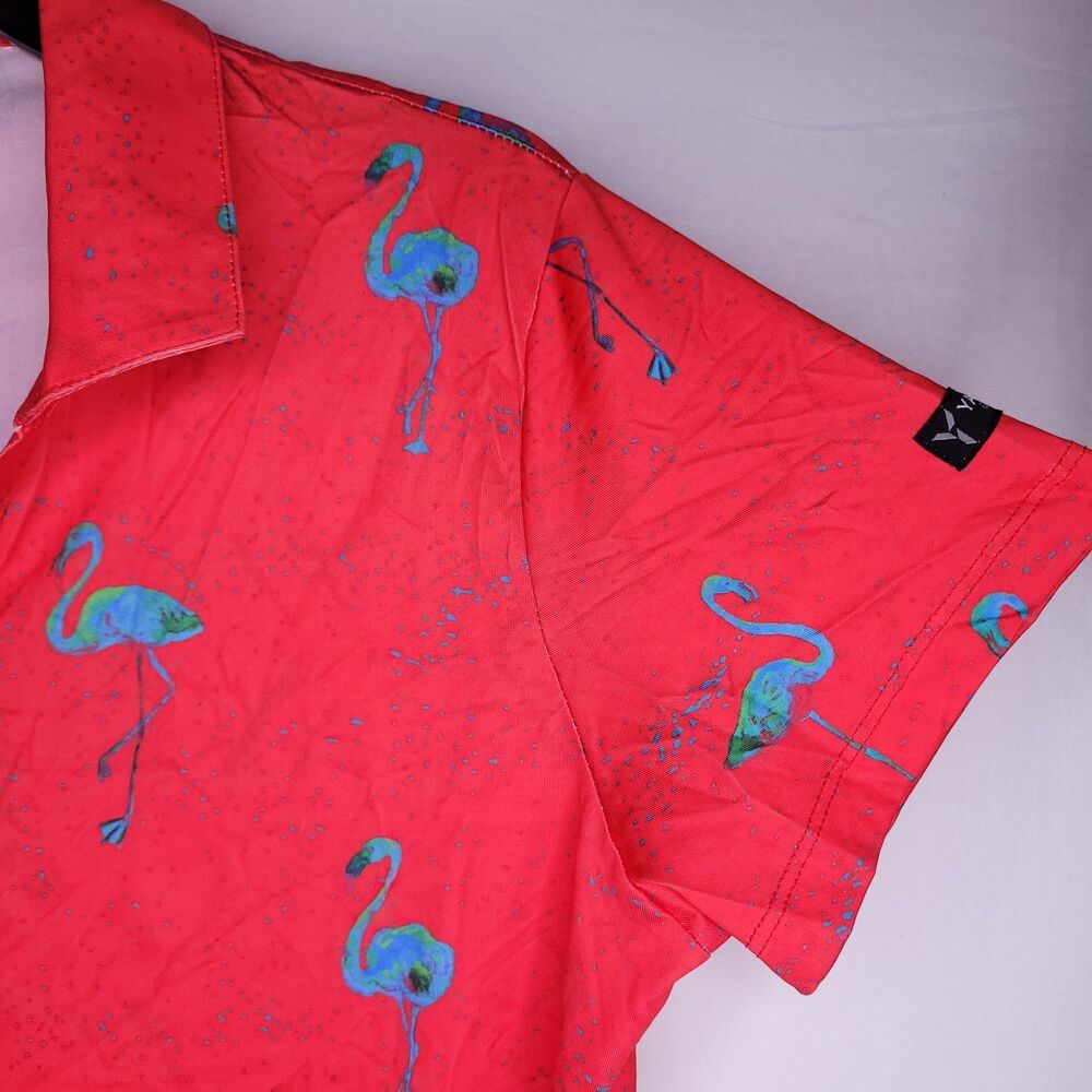Yatta Golf Polo Shirt Womens Large Red Flamingo Print Just Beachy NWT - Picture 4 of 13